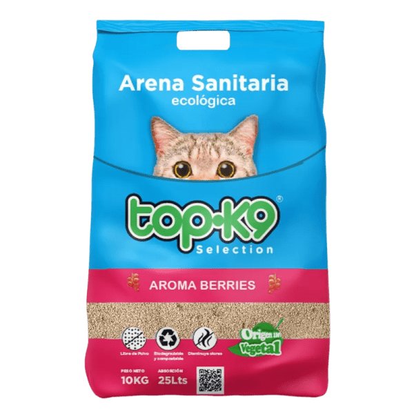 <strong>Top-K9</strong> Ecológica Berries, Arena Sanitaria para Gatos, Gravilla Vegetal, Rápida Absorción, Bolsa de 10 kg