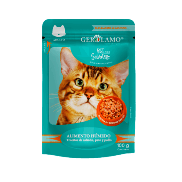 <strong>Gerolamo</strong> Salvatore Alimento Humedo para Gato, Adulto Salmon, Pato y Pollo, 100 gr