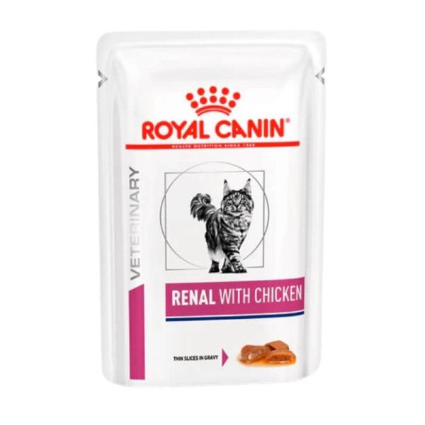 <strong>Royal Canin Veterinary Diets</strong> Renal With Chicken, Alimento húmedo para gatos con Problema Renal, Sabor Pollo, pouch 85 gr