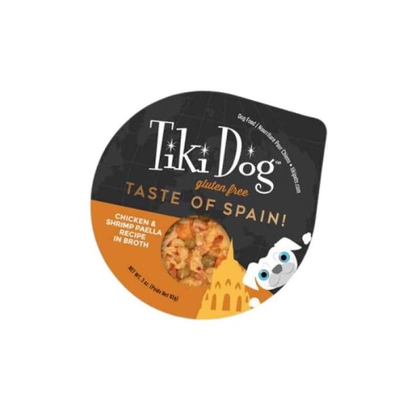 <strong>Tiki Dog</strong> Taste of The World Spain Chicken & Shrimp Paella, Alimento Húmedo para Perros, Paella de Pollo y Camarones, 85 gr