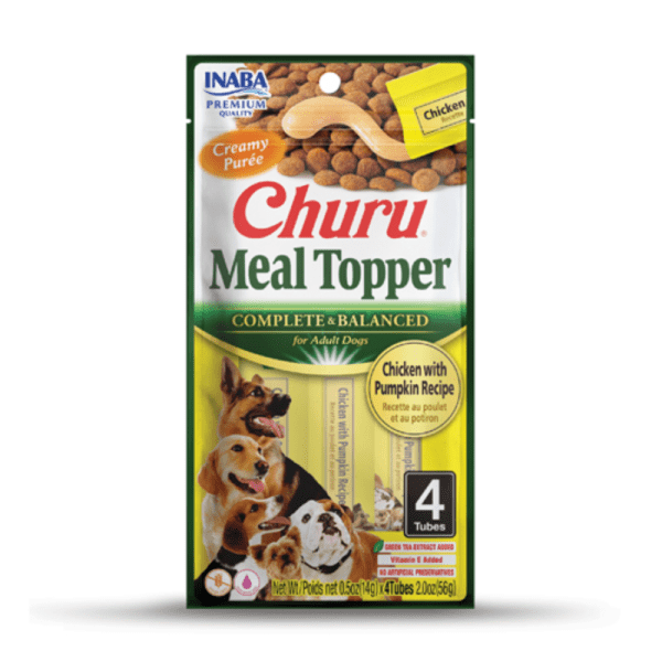<strong>Inaba</strong> Churu Meal Topper, Alimento Húmedo para Perros, Topper o Saborizante, Pollo y Calabaza, 4 tubos de 14 gr