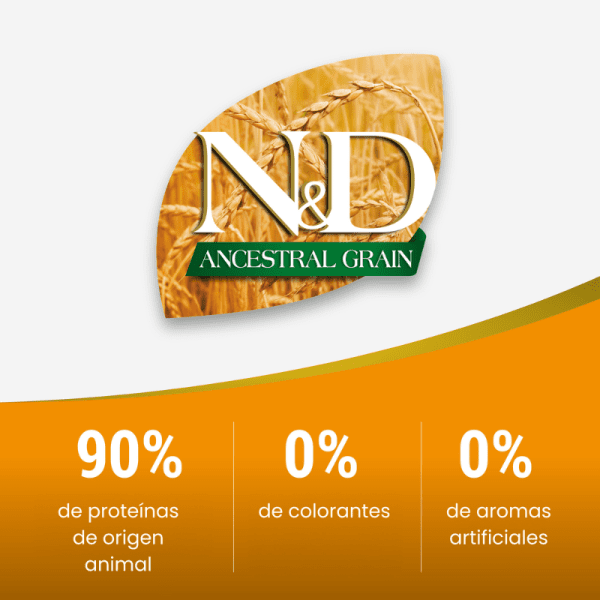 <strong>N&D</strong> Ancestral Grain Adult Cat, Alimento Seco para Gatos Adultos, Pollo, Granada Avena y Cebada, bolsa de 1.5 kg - Imagen 2
