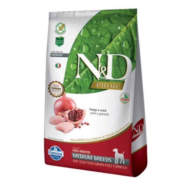 <strong>N&D</strong> Prime Adult Medium Breed, Alimento Seco para Perros Adultos, Raza Mediana, Pollo y Granada, bolsa de 2.5 kg